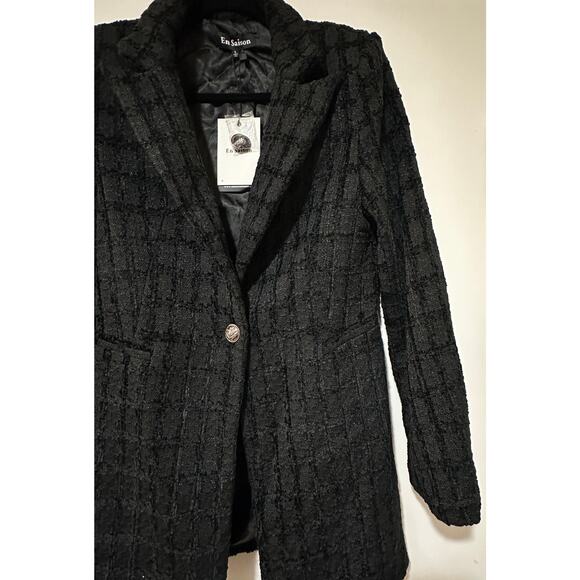 En Saison Melbrooke Tweed Single-Breasted Blazer Black Sz Large Runs Small NWT - Picture 6 of 16